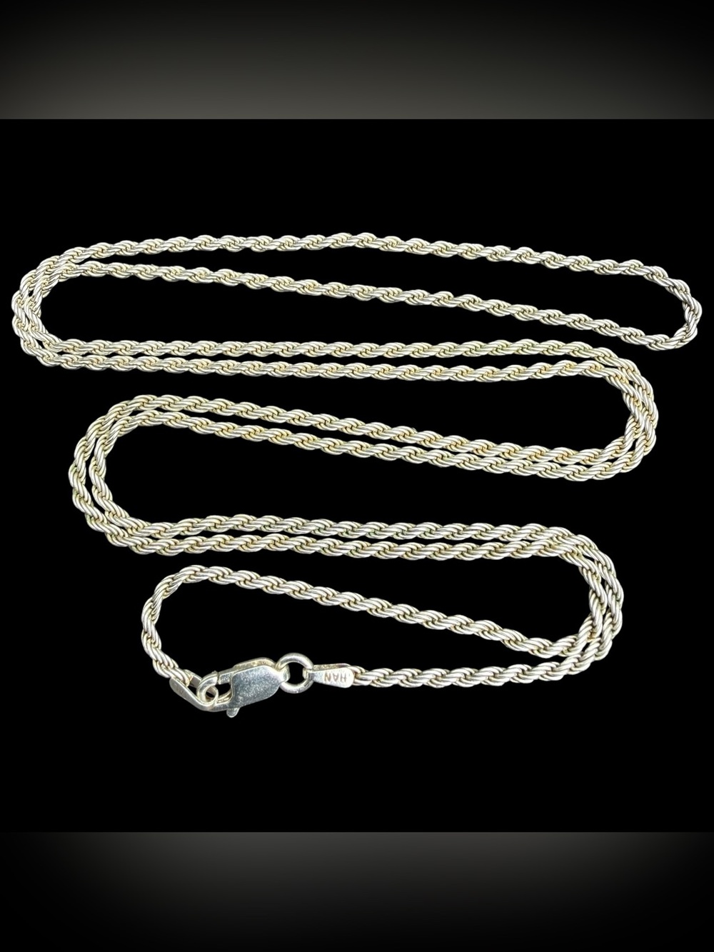 30” HAN Italy Solid Sterling Silver 925 Rope Necklace Lobster Clasp 2mm 9.8g